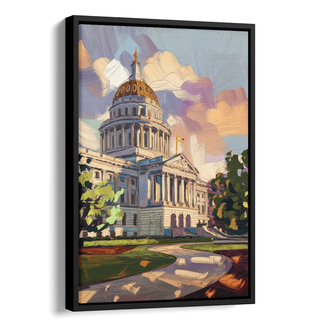 Des Moines State Capitol Side - Black Canvas Wall Art