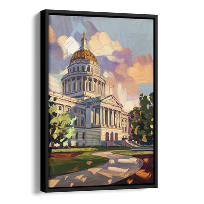 Des Moines State Capitol Side - Black Canvas Wall Art