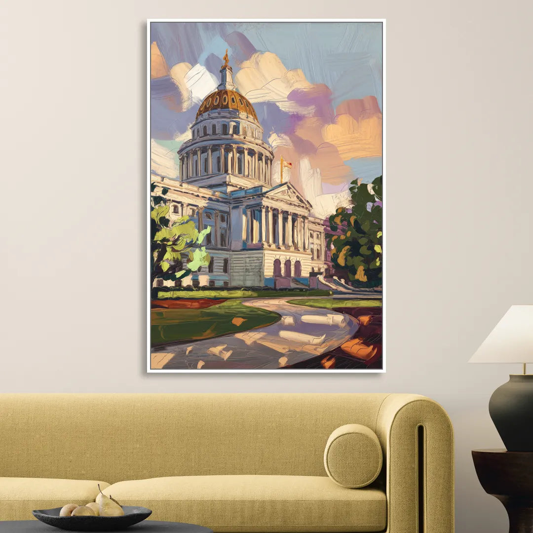 Des Moines State Capitol Living Room - White Canvas Wall Art