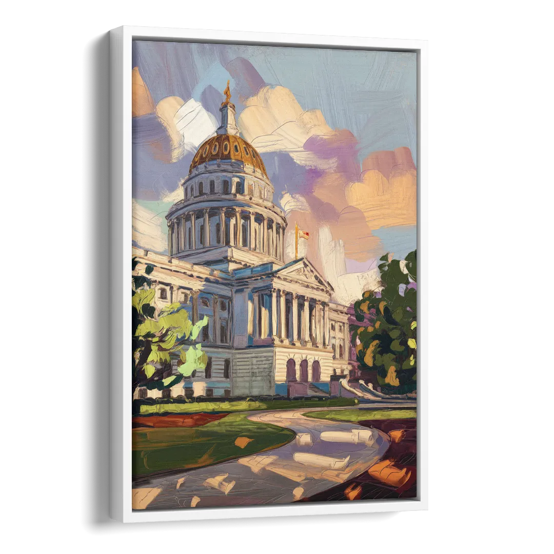 Des Moines State Capitol Side - White Canvas Wall Art
