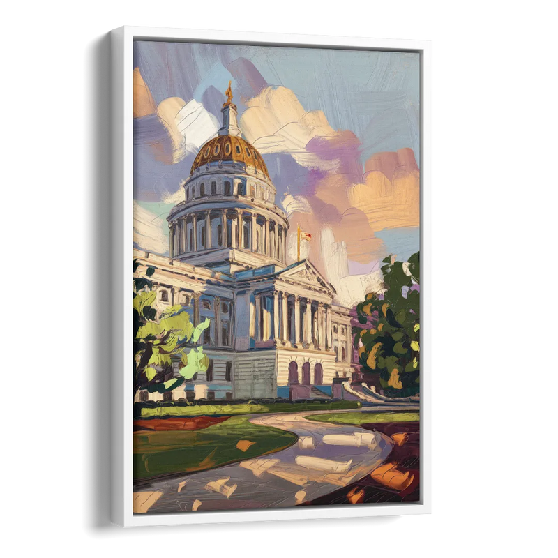 Des Moines State Capitol Side - White Canvas Wall Art