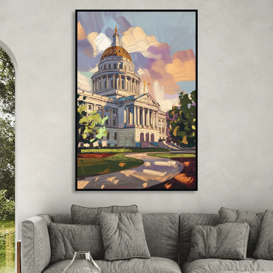 Des Moines State Capitol Living Room - Black Canvas Wall Art