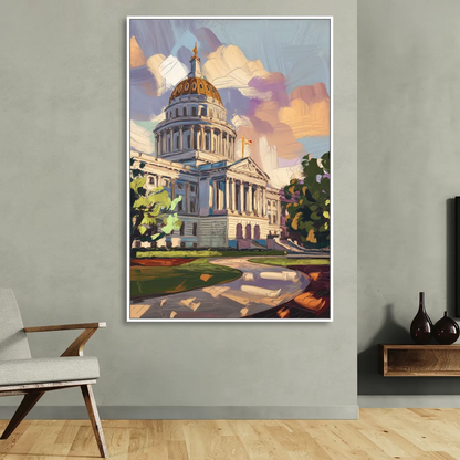 Des Moines State Capitol Sitting Room - White Canvas Wall Art