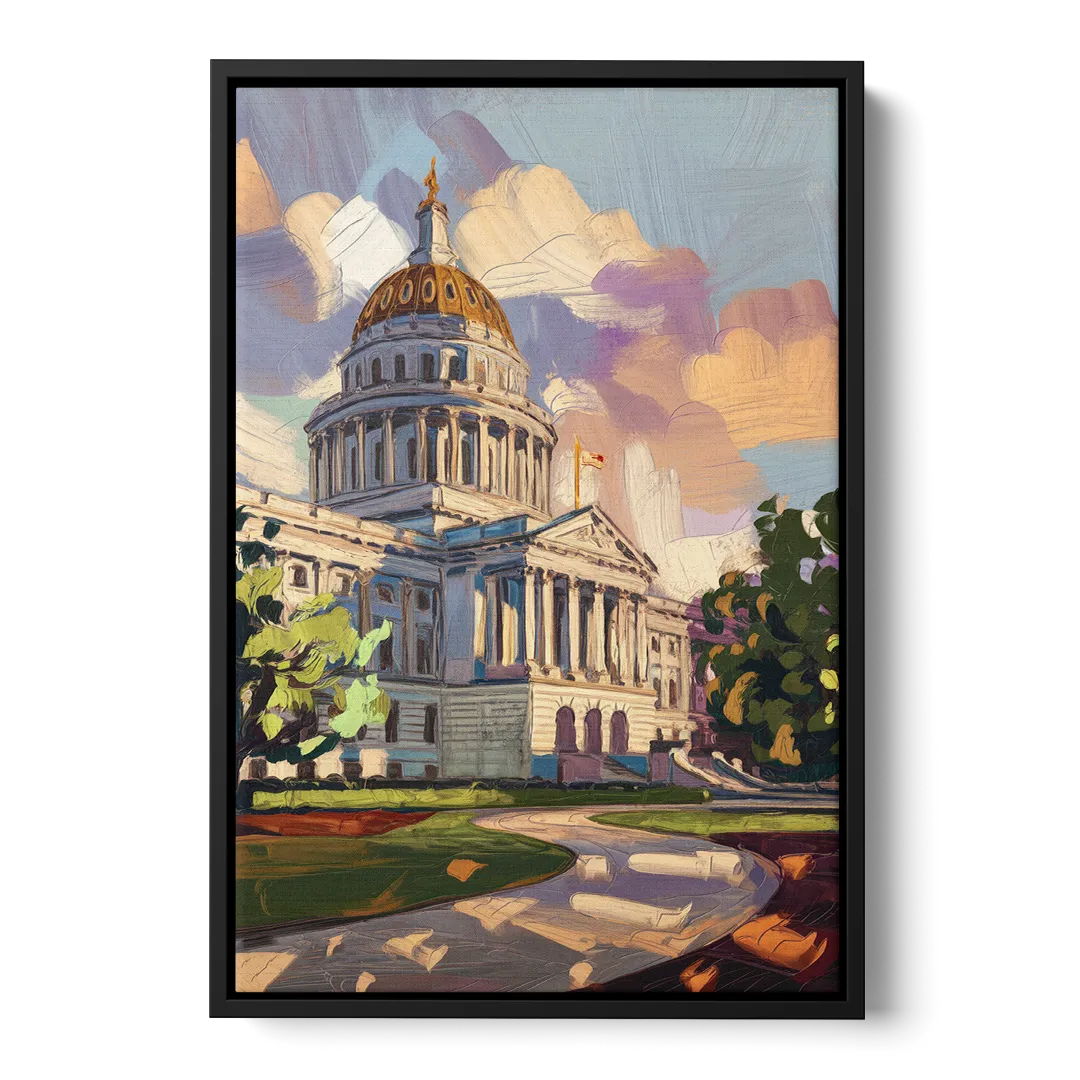 Des Moines State Capitol Front - Black Canvas Wall Art