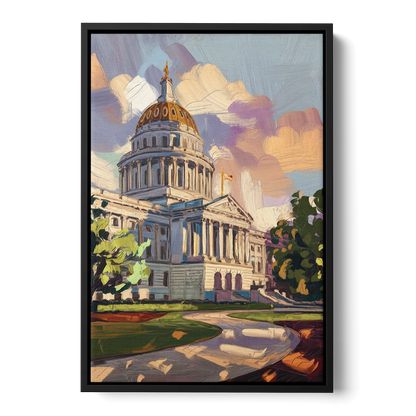 Des Moines State Capitol Front - Black Canvas Wall Art
