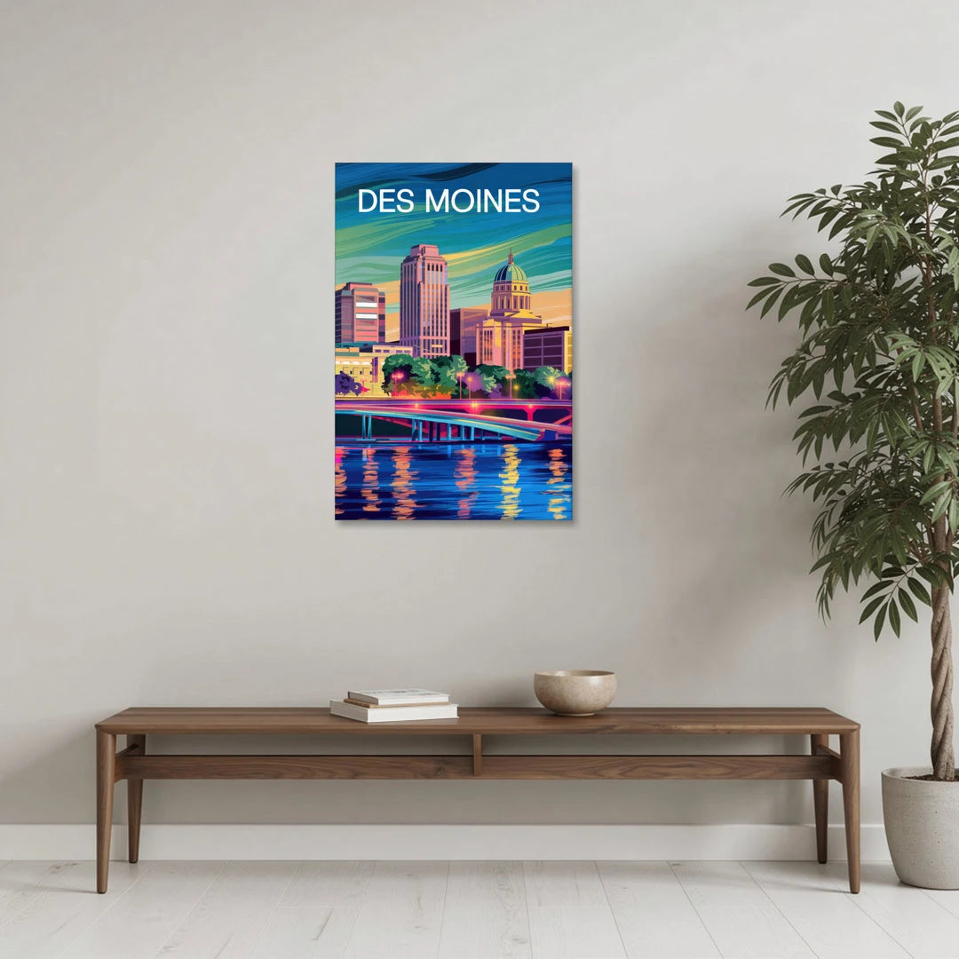 Des Moines Vibrant Cityscape - Canvas Wall Art - Coffee Table - 24x36