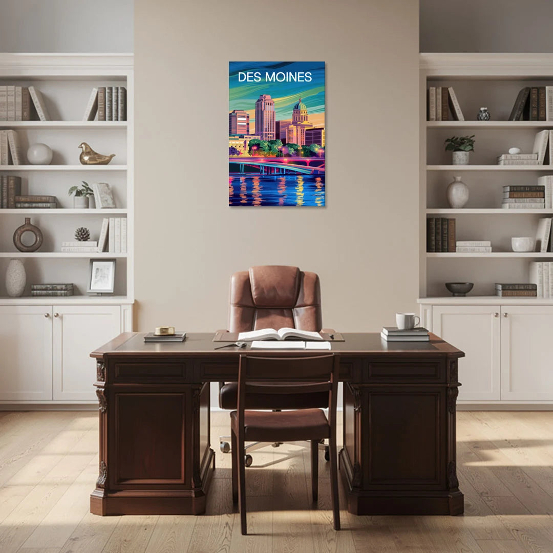 Des Moines Vibrant Cityscape - Canvas Wall Art - Office - 24x36
