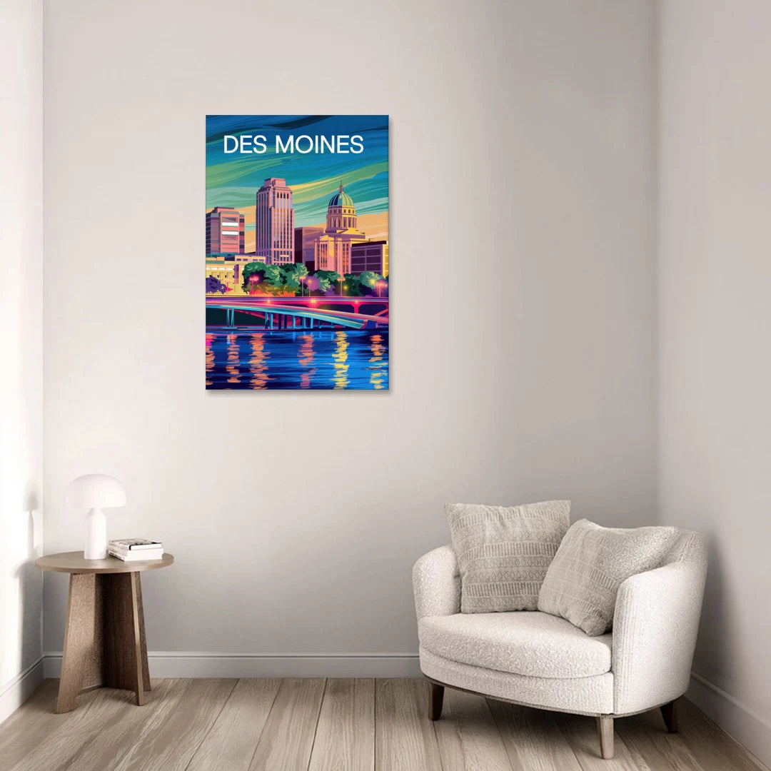Des Moines Vibrant Cityscape - Canvas Wall Art - Sofa - 24x36