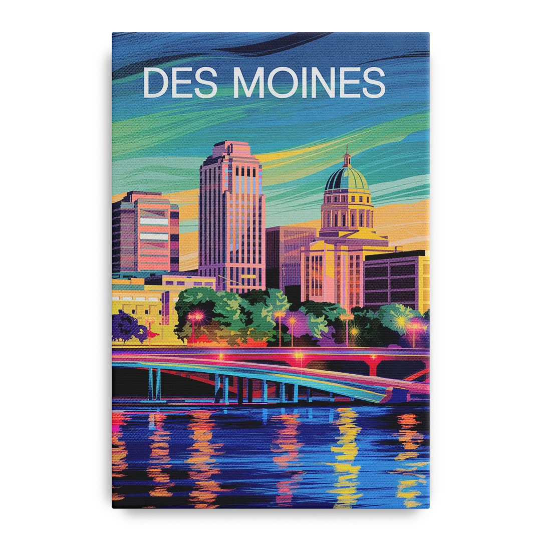Des Moines Vibrant Cityscape Front - Canvas Wall Art