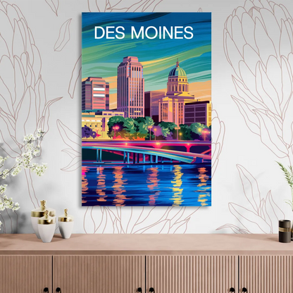 Des Moines Vibrant Cityscape Living Room - Canvas Wall Art