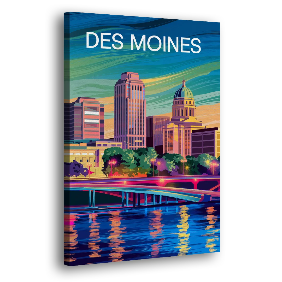 Des Moines Vibrant Cityscape Side - Canvas Wall Art