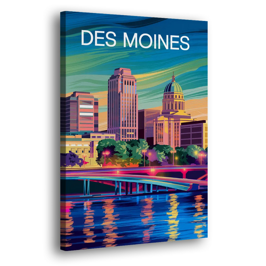 Des Moines Vibrant Cityscape Side - Canvas Wall Art