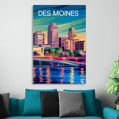 Des Moines Vibrant Cityscape Sitting Room - Canvas Wall Art