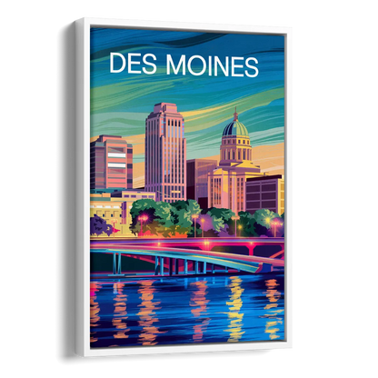 Des Moines Vibrant Cityscape Side - White Canvas Wall Art
