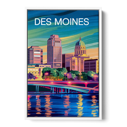 Des Moines Vibrant Cityscape Front - White Canvas Wall Art