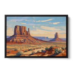 Desert Landscape Painting of Layered Mesas - Black Framed Canvas Wall Art - Front