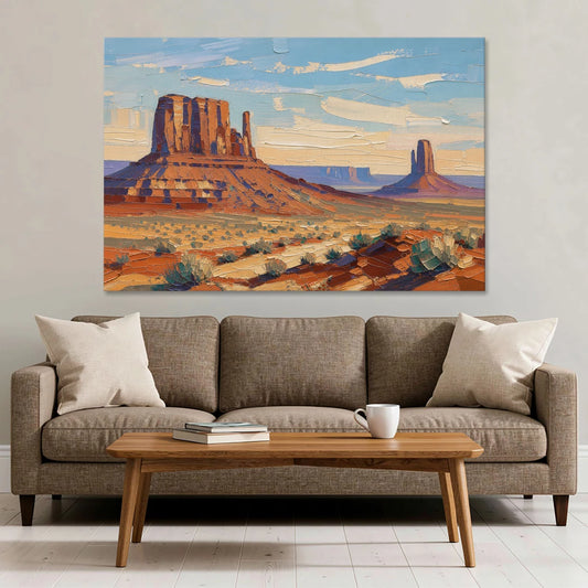 Desert Landscape Painting of Layered Mesas - Canvas Wall Art - Sofa - 60x40