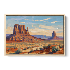 Desert Landscape Painting of Layered Mesas - Oak Framed Canvas Wall Art - Front