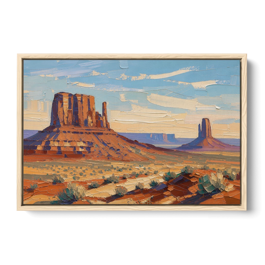 Desert Landscape Painting of Layered Mesas - Oak Framed Canvas Wall Art - Front