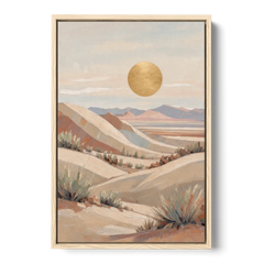 Boho Desert Mountain Ridges Under a Gold Sun - Oak Framed Canvas Wall Art - Front