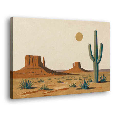 Desert Wall Art with Two Mesas and a Saguaro - Canvas Wall Art - Side