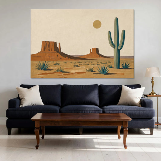 Desert Wall Art with Two Mesas and a Saguaro - Canvas Wall Art - Sofa - 60x40