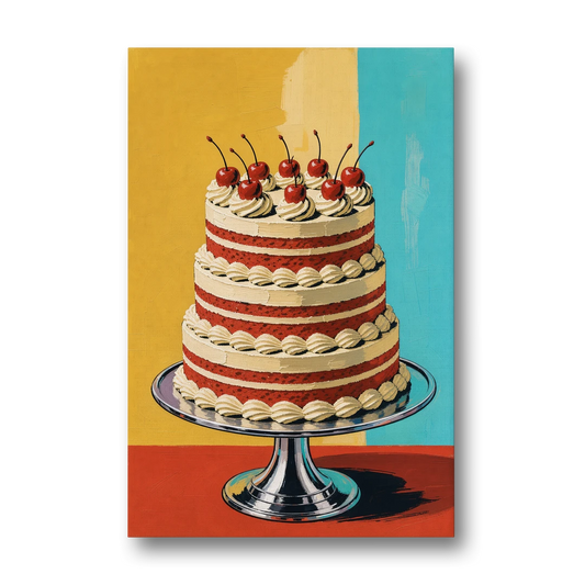 Dessert Wall Art of a Cherry Crowned Layer Cake - Canvas Wall Art - Front