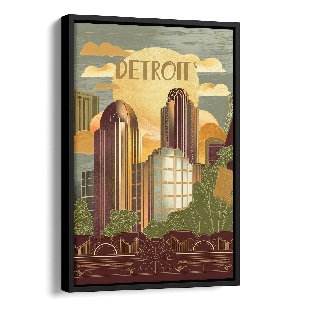 Detroit Architectural Beauty Side - Black Canvas Wall Art