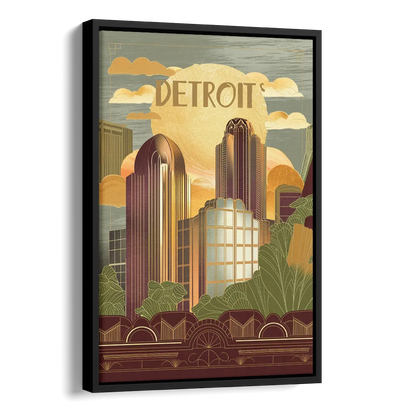 Detroit Architectural Beauty Side - Black Canvas Wall Art
