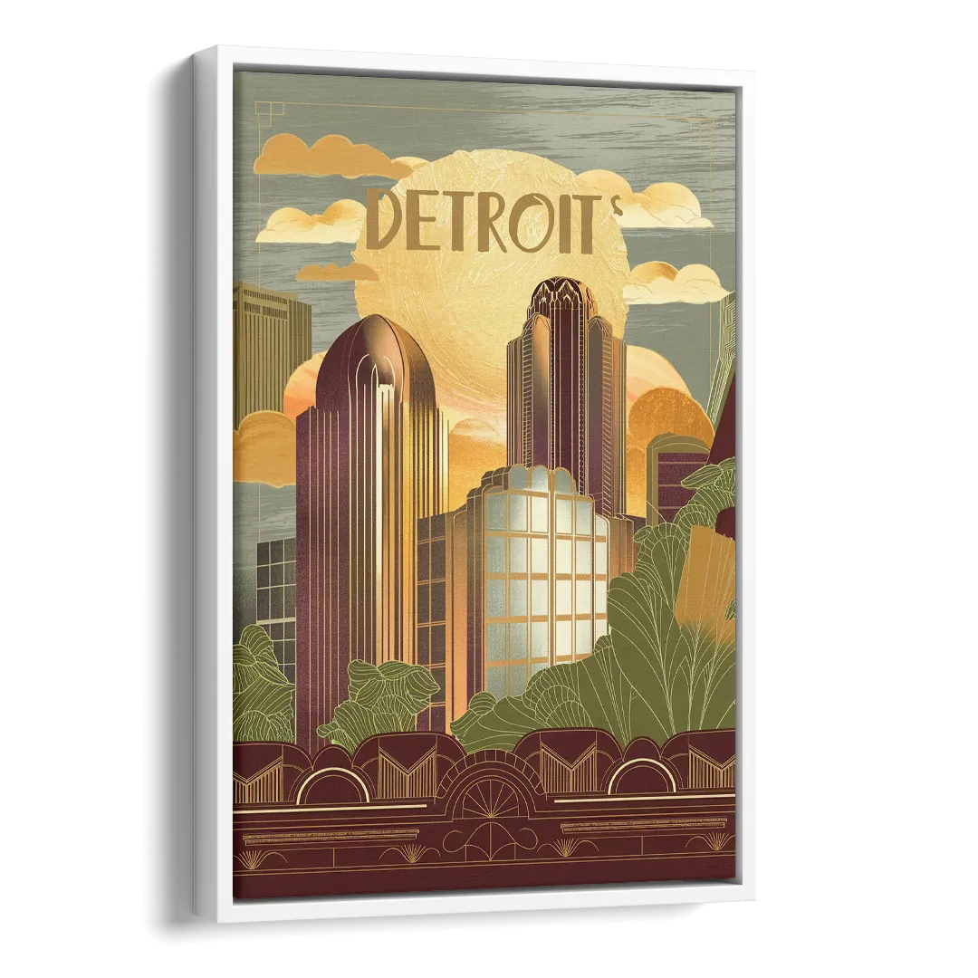 Detroit Architectural Beauty Side - White Canvas Wall Art