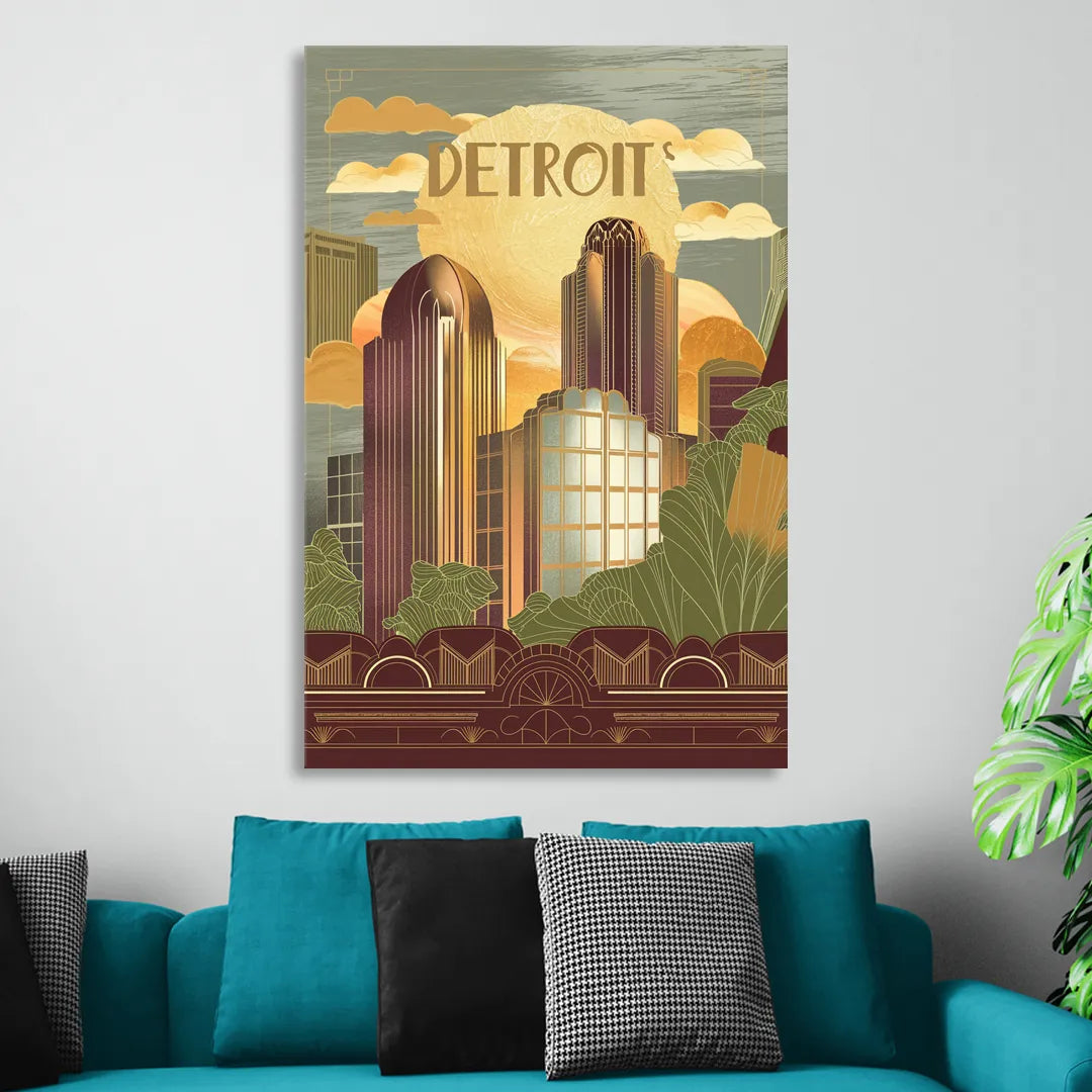 Detroit Architectural Beauty Living Room - Canvas Wall Art
