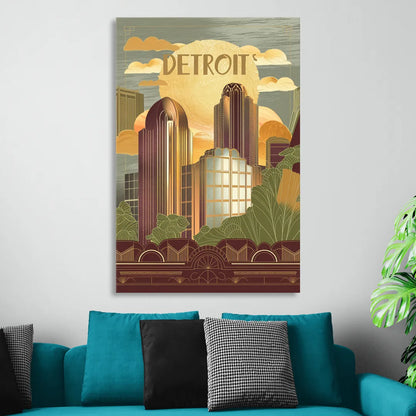 Detroit Architectural Beauty Living Room - Canvas Wall Art