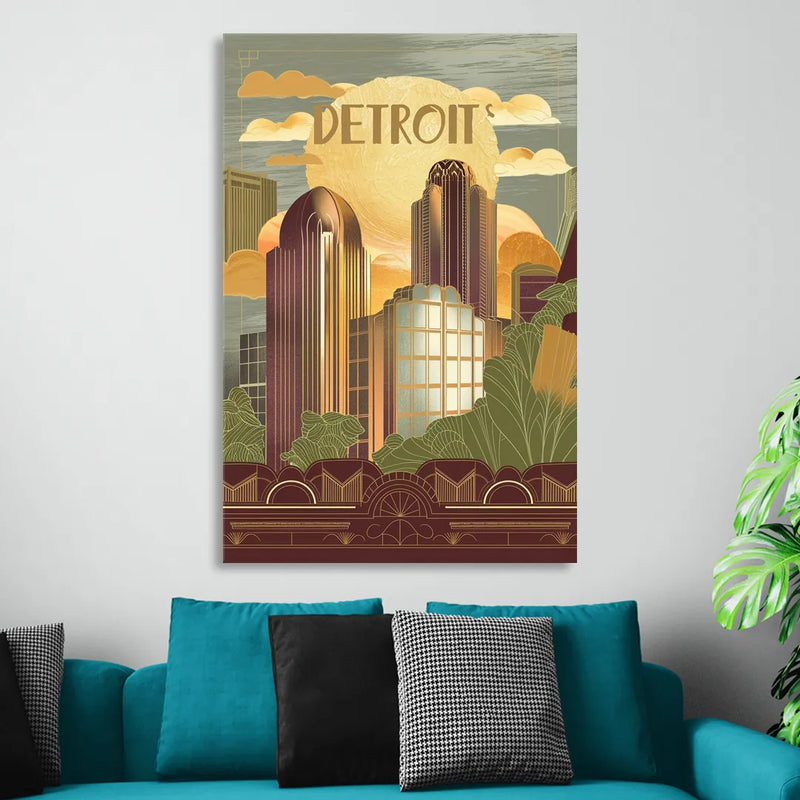 Detroit Architectural Beauty Living Room - Canvas Wall Art