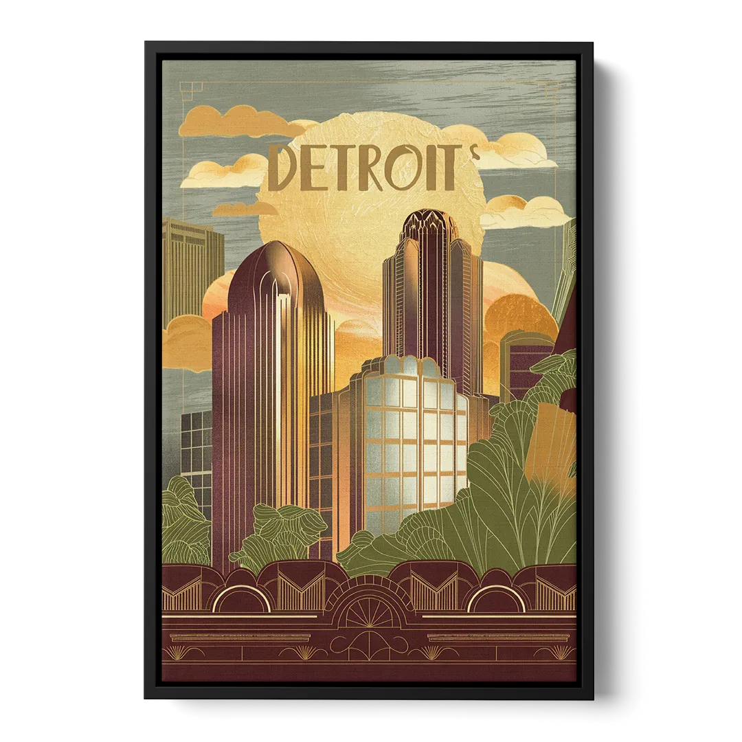 Detroit Architectural Beauty Front - Black Canvas Wall Art