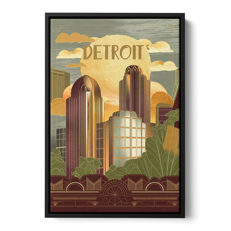 Detroit Architectural Beauty Front - Black Canvas Wall Art