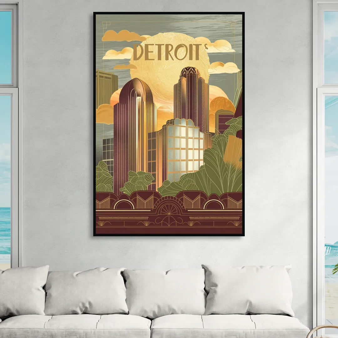 Detroit Architectural Beauty Sitting Room - Black Canvas Wall Art
