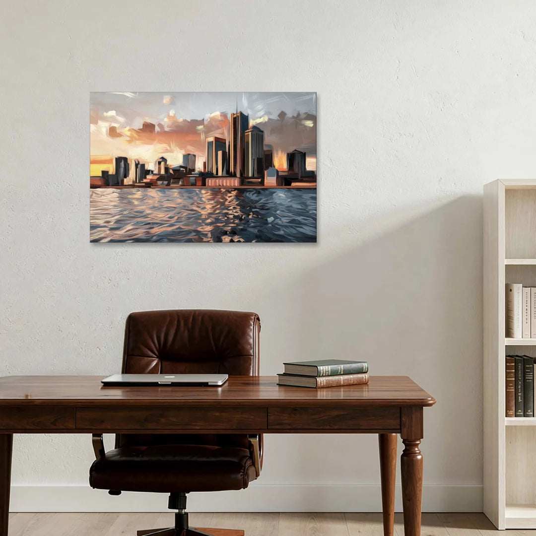 Detroit Cityscape Photography - Canvas Wall Art - Office - 36x24