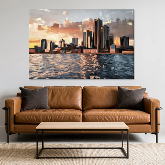 Detroit Cityscape Photography - Canvas Wall Art - Sofa - 60x40