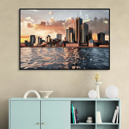 Detroit Cityscape Photography Living Room - Black Canvas Wall Art