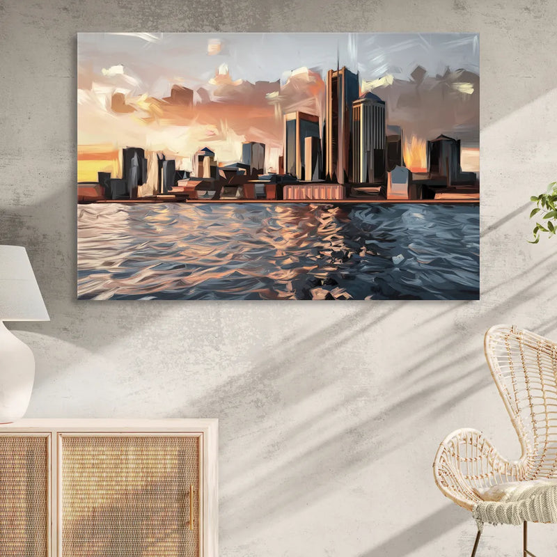 Detroit Cityscape Photography Sitting Room - Canvas Wall Art
