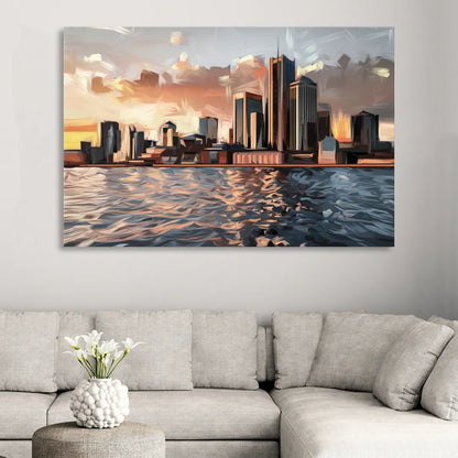 Detroit Cityscape Photography Living Room - Canvas Wall Art