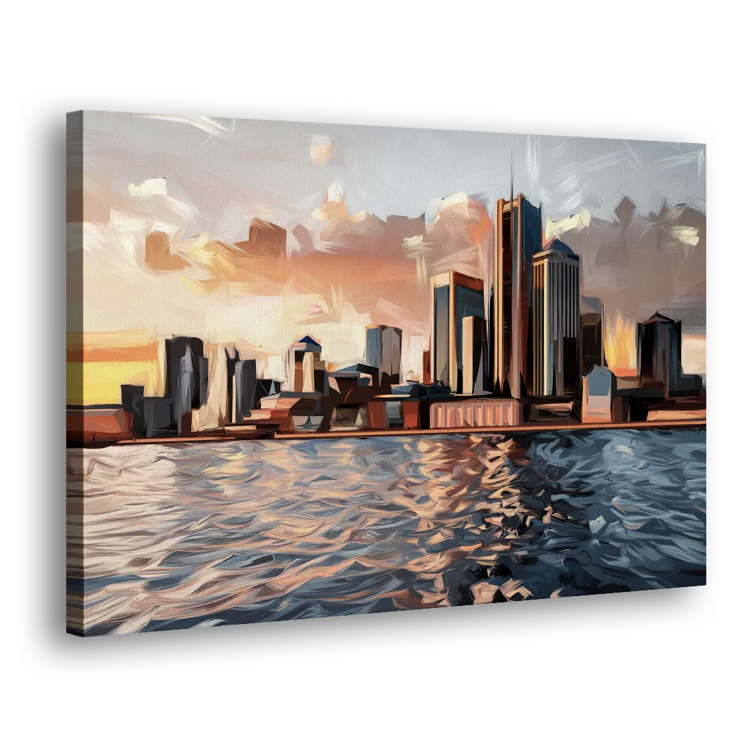 Detroit Cityscape Photography Side - Canvas Wall Art