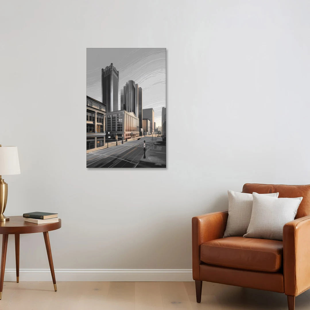 Detroit Downtown Streets - Canvas Wall Art - Sofa - 24x36