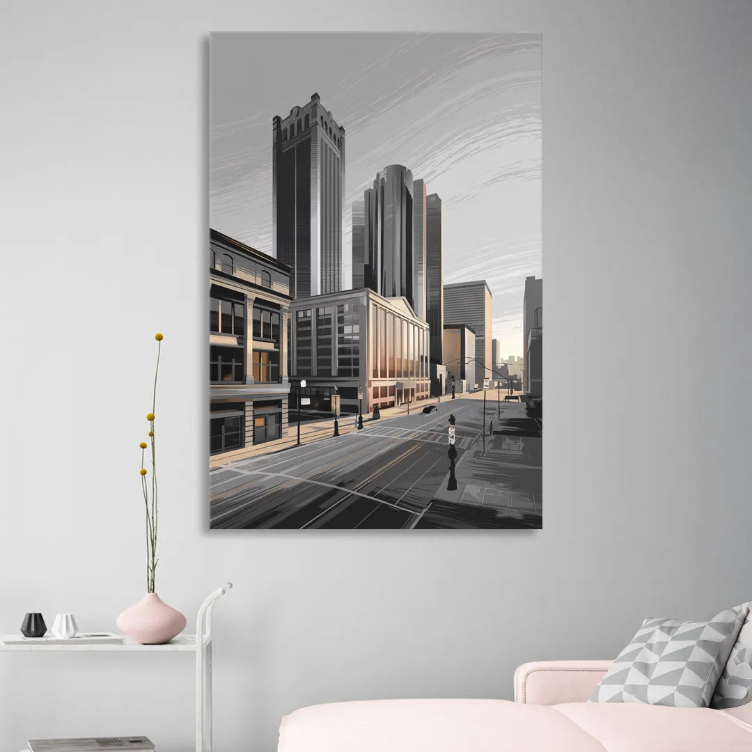 Detroit Downtown Streets Living Room - Canvas Wall Art