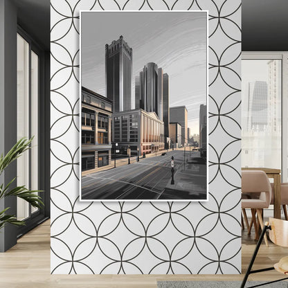 Detroit Downtown Streets Living Room - White Canvas Wall Art