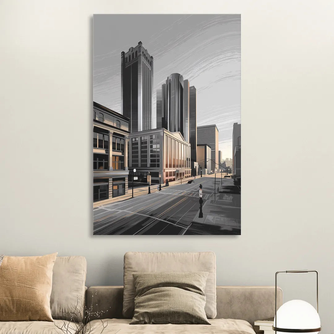 Detroit Downtown Streets Sitting Room - Canvas Wall Art