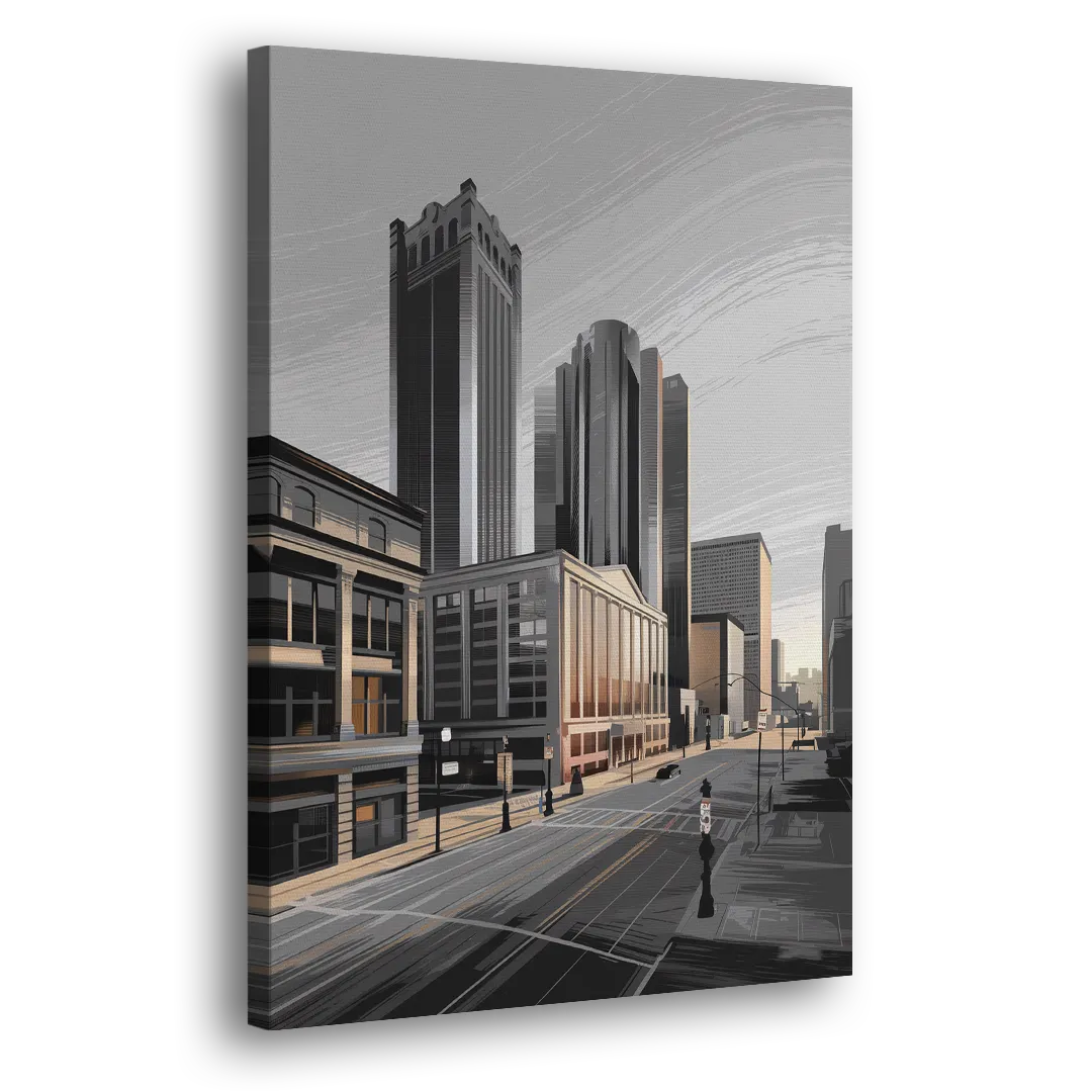Detroit Downtown Streets Side - Canvas Wall Art