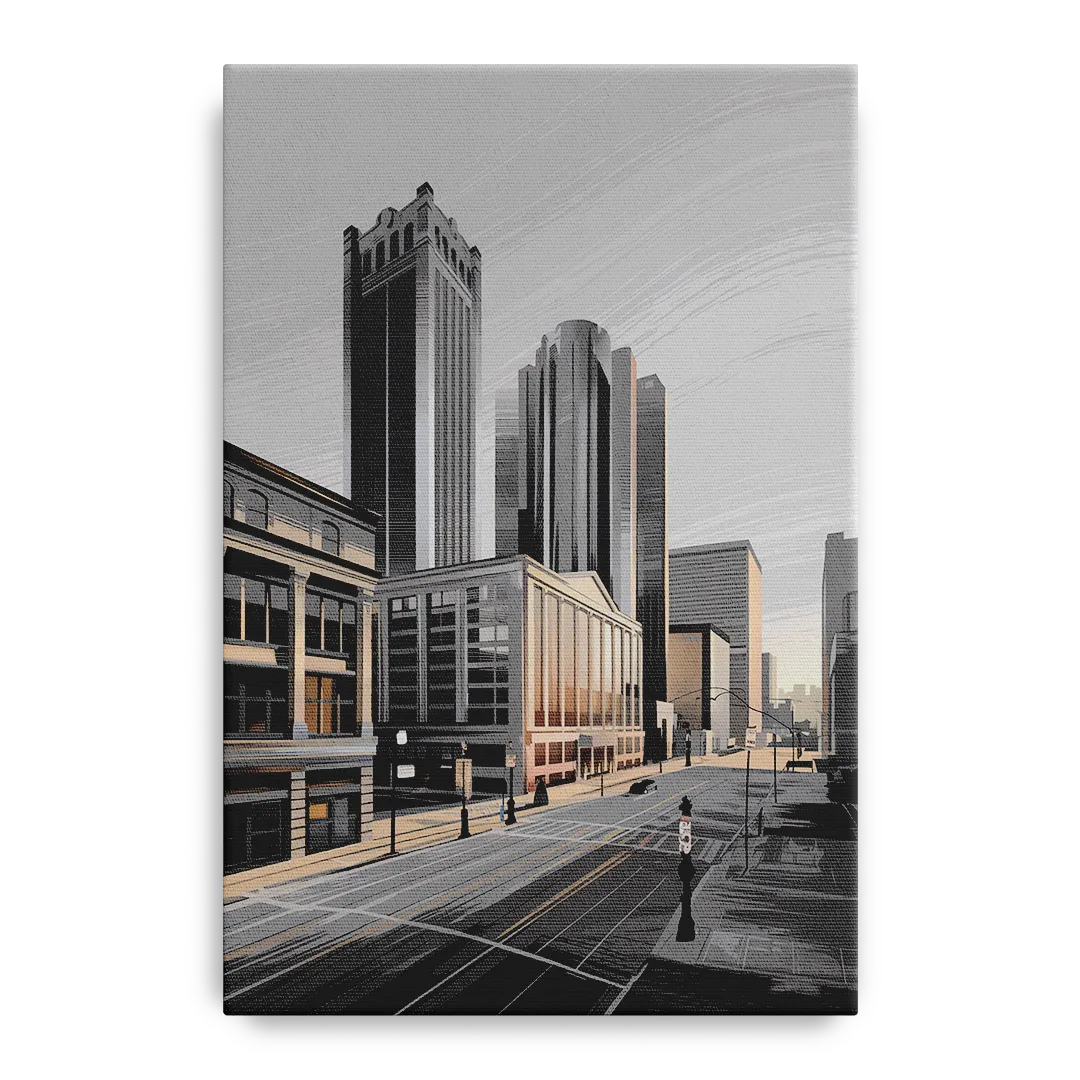 Detroit Downtown Streets Front - Canvas Wall Art