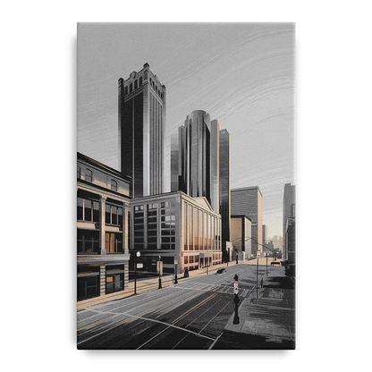 Detroit Downtown Streets Front - Canvas Wall Art