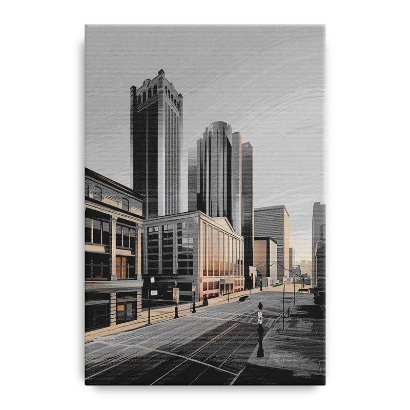 Detroit Downtown Streets Front - Canvas Wall Art
